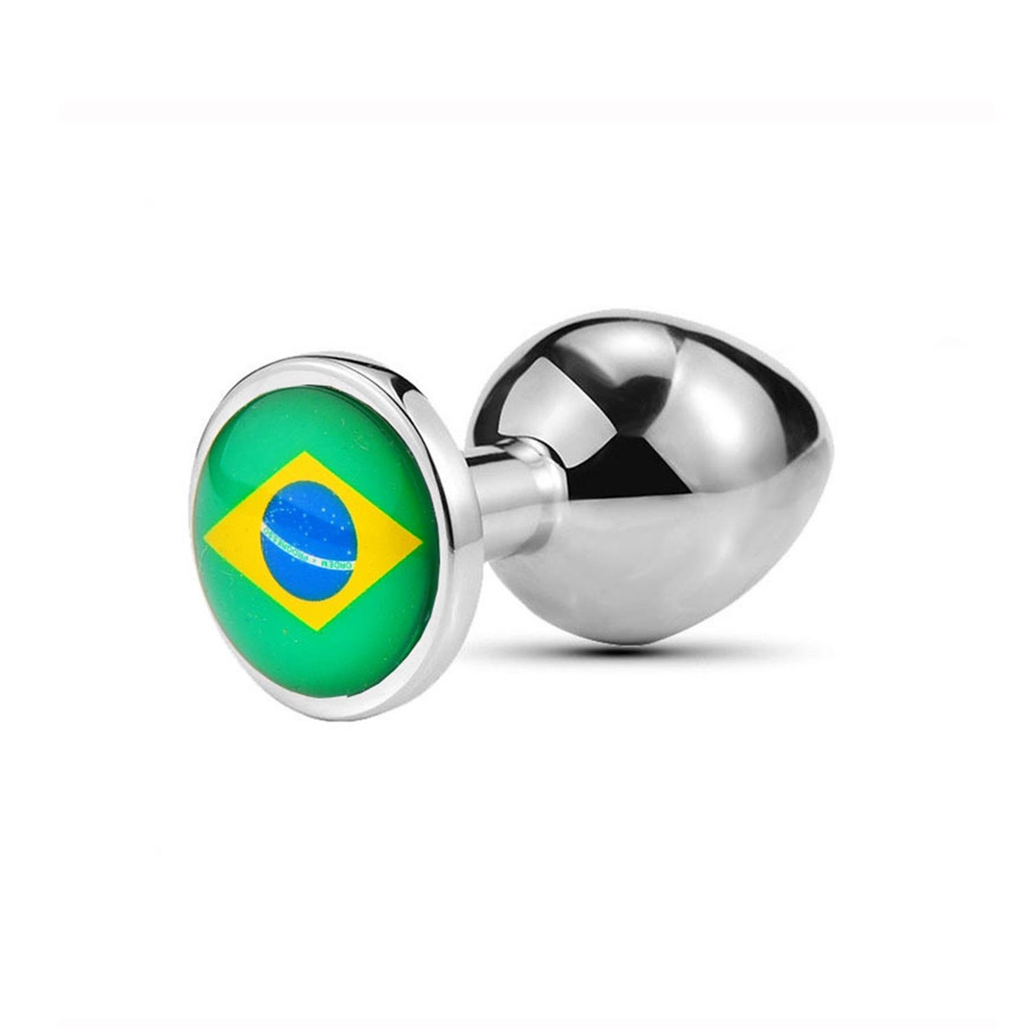 Brezilya Bayraklı Küçük Boy Metal Anal Plug – Paslanmaz Çelik, 7 cm