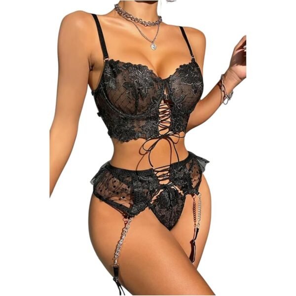 Büstiyerli Dantel Fantazi Jartiyer Takım Siyah