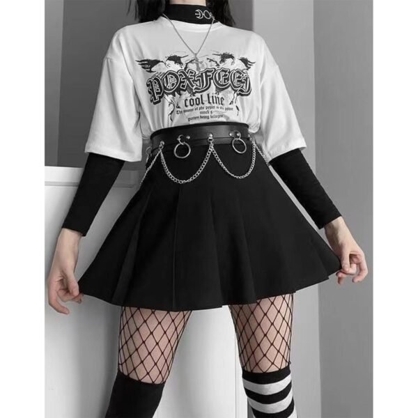 Metal Halkalı Zincir Detaylı Gotik Harness Kemer