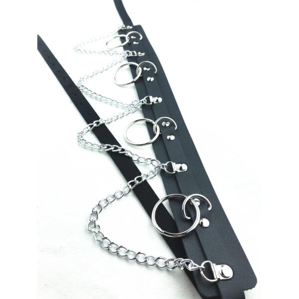 Metal Halkalı Zincir Detaylı Gotik Harness Kemer