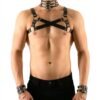 Erkekler İçin Siyah Deri Harness Takımı Göğüs, Boyunluk ve Bileklik Seti