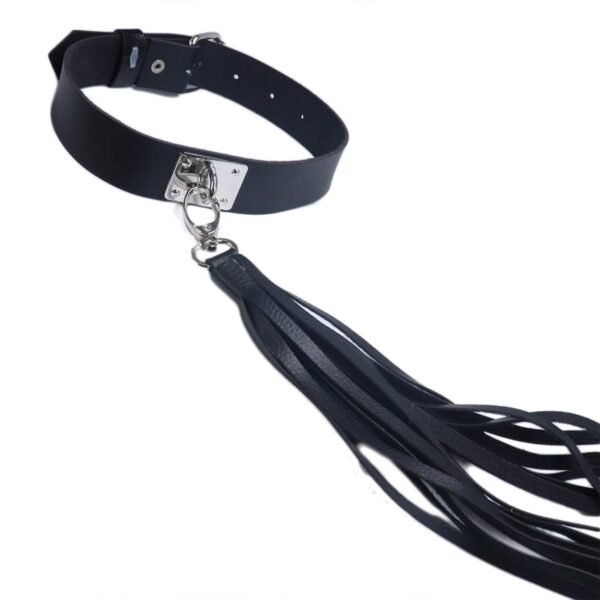 Deri Fırfırlı Choker Harness Kolye Siyah