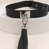Deri Fırfırlı Choker Harness Kolye Siyah