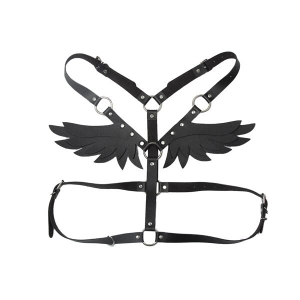 Kanat Tasarımlı Deri Harness Gövde Aksesuarı Siyah