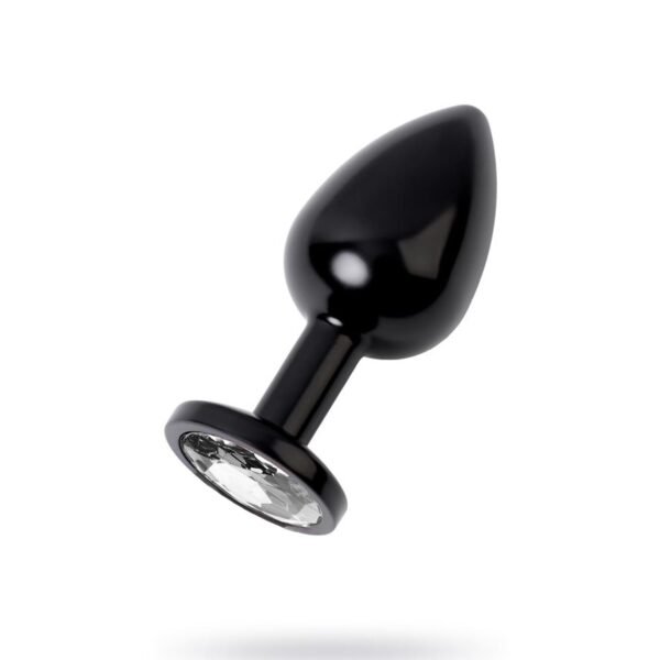 Metal Şeffaf Taşlı Siyah Anal Plug Orta Boy
