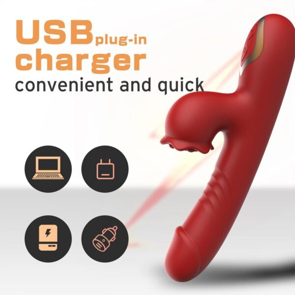 Taşınabilir Isıtmalı Çift Etkili Titreşimli Vibratör Kırmızı – USB Şarjlı, 9 Emme & 7 Titreşim Modu, Su Geçirmez Silikon