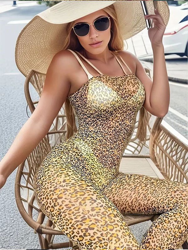 NOXXX Leopar Desenli Ağı Açık Vücut Çorabı