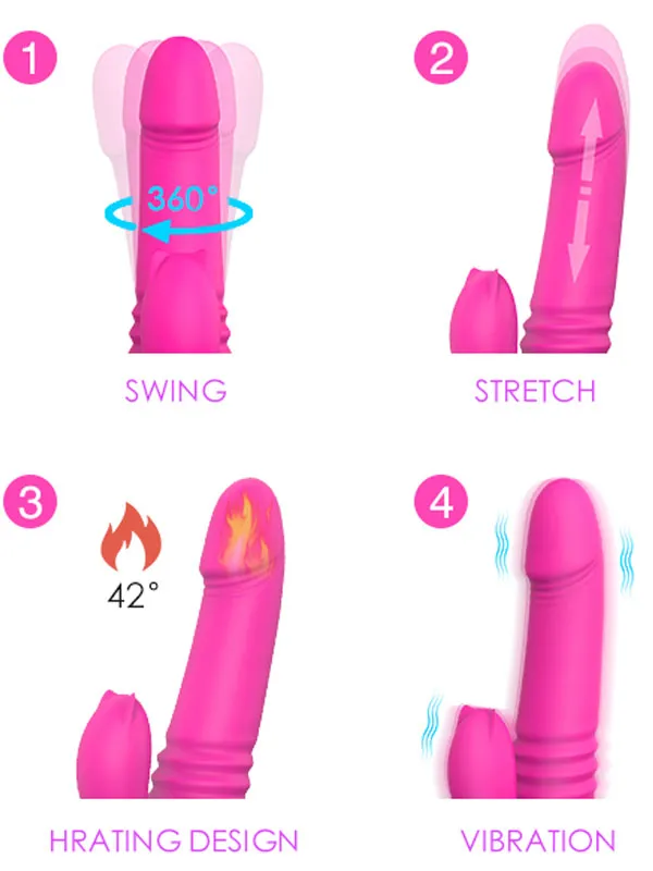 İleri Geri ve Dönme Hareketli Isıtmalı Şarjlı Tavşan Vibratör 22 cm