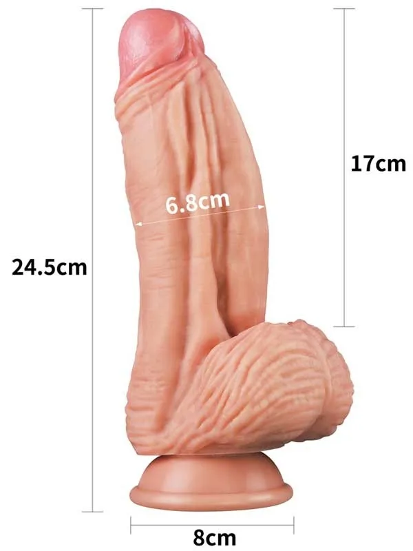 Çift Katmanlı Platinyum Silikon Monster Dildo 25 cm Ten
