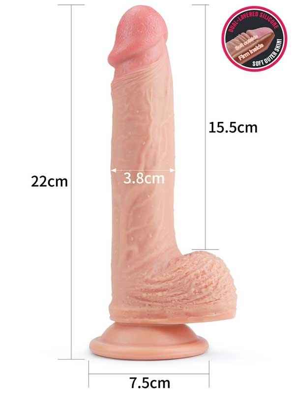 Çift Katmanlı Platinyum Silikon Realistik Dildo 22 cm