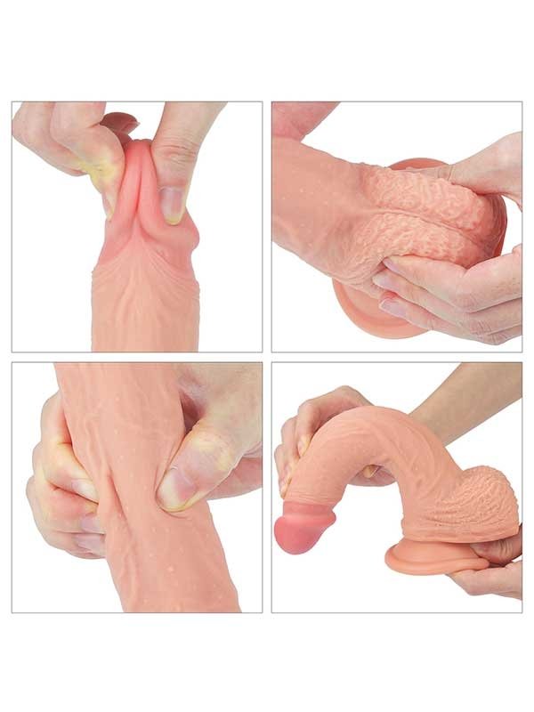 Çift Katmanlı Platinyum Silikon Realistik Dildo 22 cm