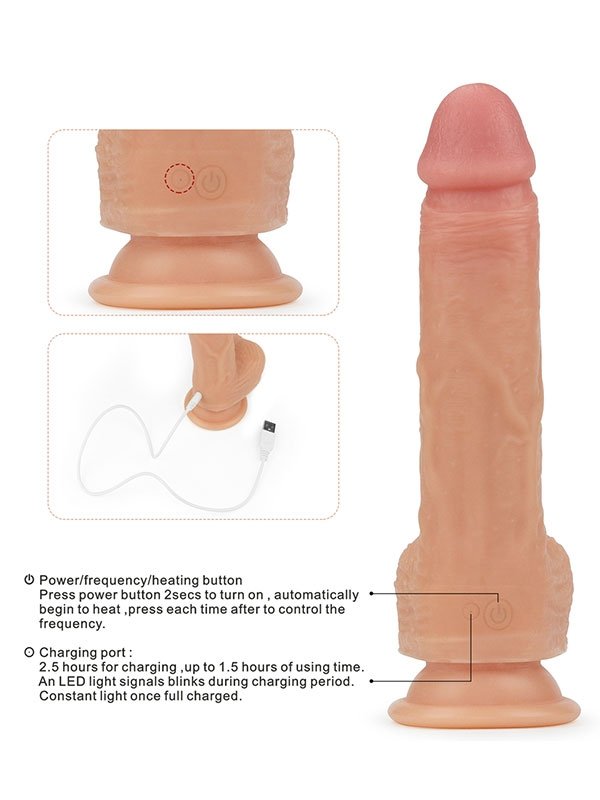 Döner Başlı Çift Katmanlı Isıtmalı Şarjlı Titreşimli Gerçekçi Dildo 21.5 cm