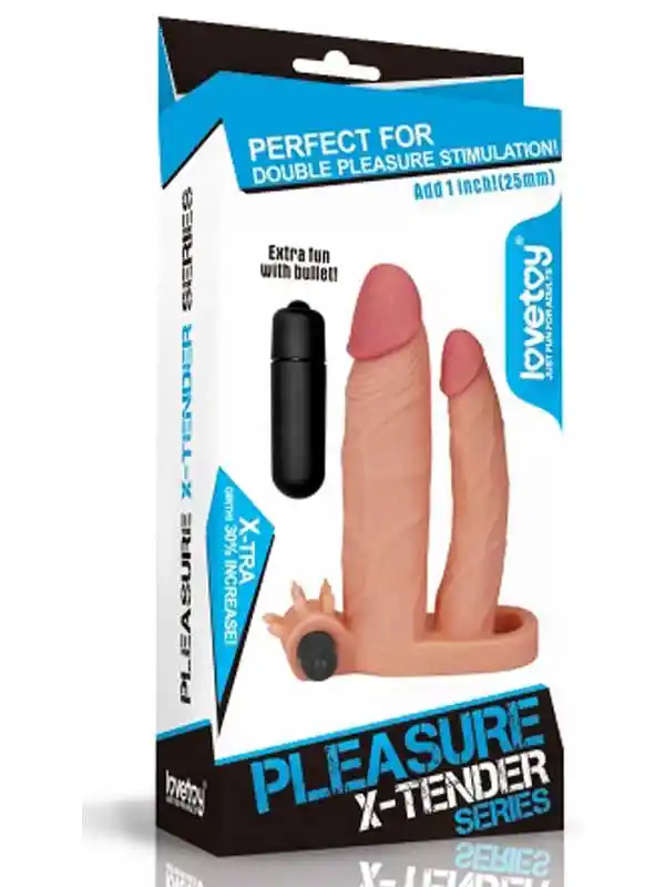 X Tender İkili Titreşimli Realistik Penis Kılıfı 2.5 cm Uzatmalı