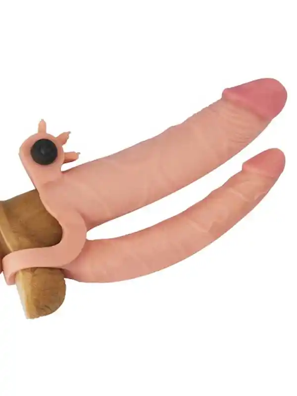 X Tender İkili Titreşimli Realistik Penis Kılıfı 2.5 cm Uzatmalı