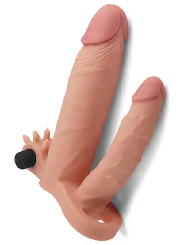 X Tender İkili Titreşimli Realistik Penis Kılıfı 2.5 cm Uzatmalı