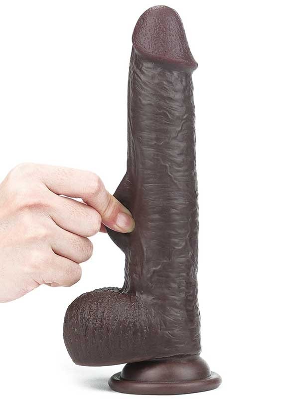 Kayar Derili Çift Katmanlı Realistik Dildo 23 cm Siyah