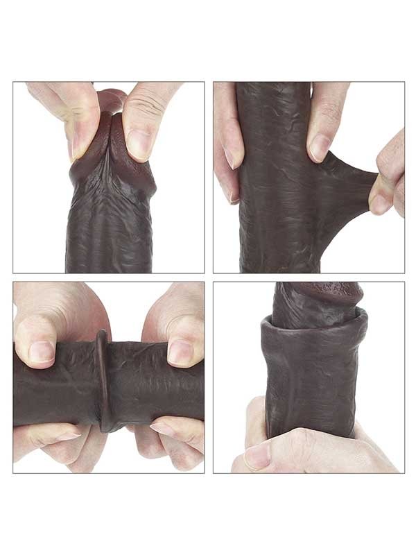 Kayar Derili Çift Katmanlı Realistik Dildo 23 cm Siyah