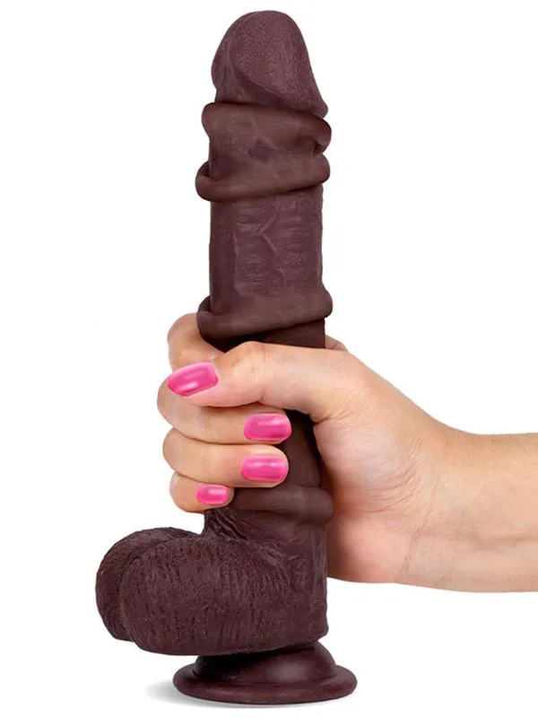 8" Dual Layer Oynar Derili Realistik Siyah Penis 20 cm