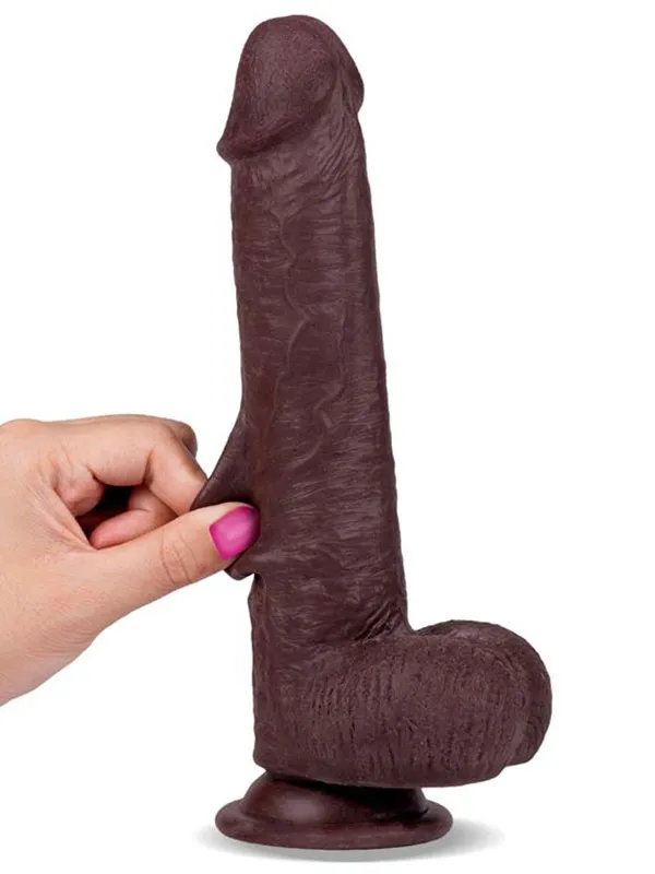 8" Dual Layer Oynar Derili Realistik Siyah Penis 20 cm