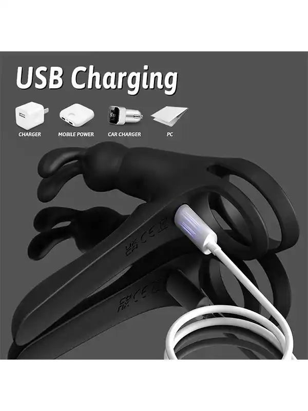 Titreşimli ve Klitoris Uyarıcılı Şarjlı Penis Halkası